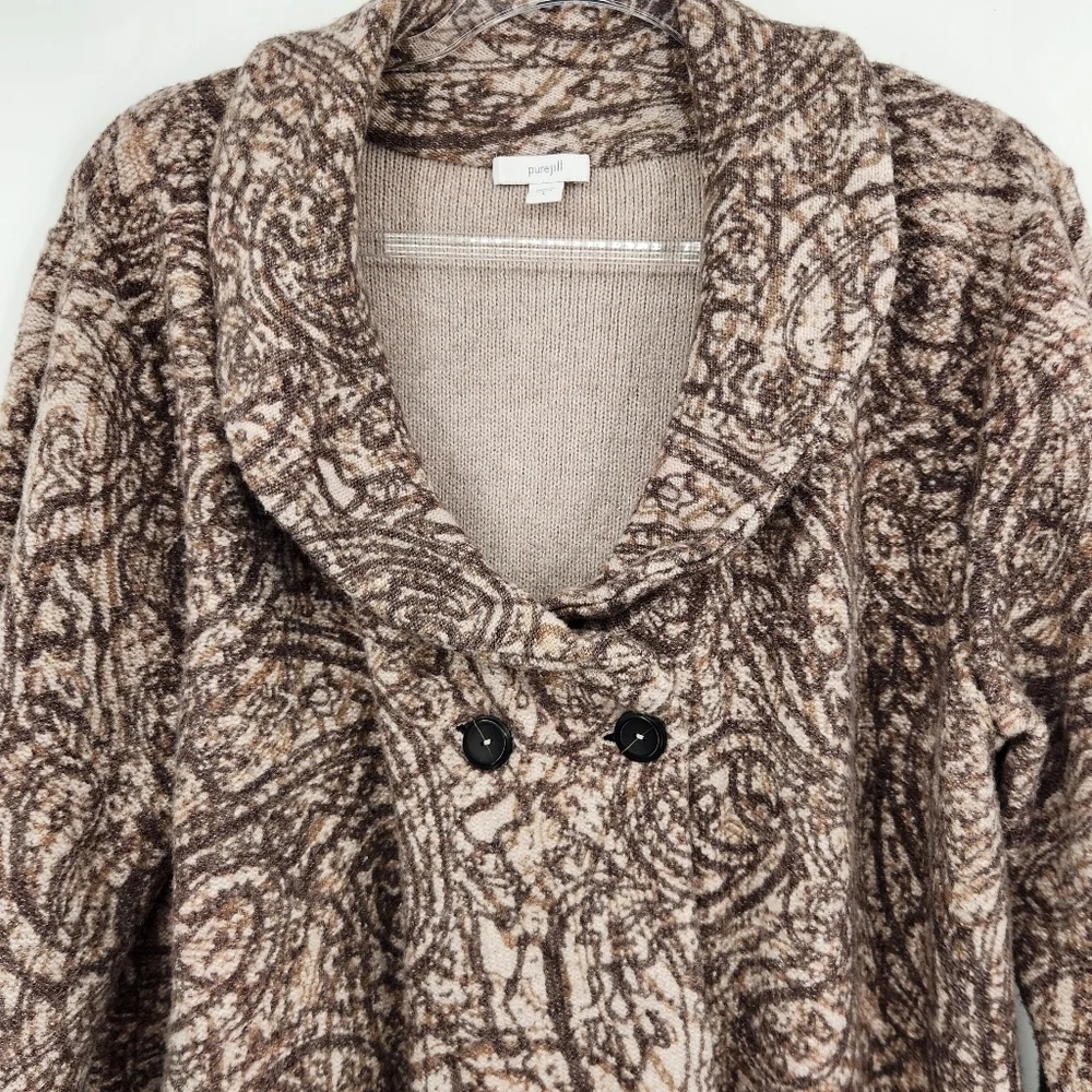 J. Jill PureJill Curved Front Printed Cardigan Womens Size Large Paisley Neutral